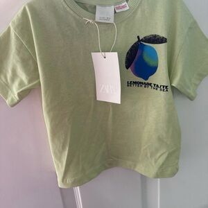 Zara Kids Light Green Tee with Colorful Fruit Design 1.5 year